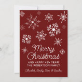 Rote und weiße Schneeflocken Weihnachtskarte Einladung (Vorderseite)