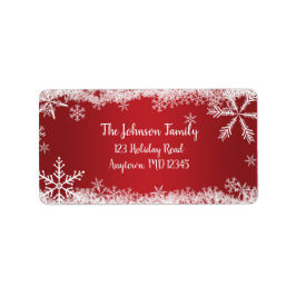 Rote und weiße Schneeflocken Winterferienadresse Adressaufkleber