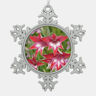 Rote und weiße Schwertlilien Sommerblumen Schneeflocken Zinn-Ornament