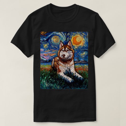Rote und weiße sibirische Husky Starry Night Dog K T-Shirt (Design vorne)