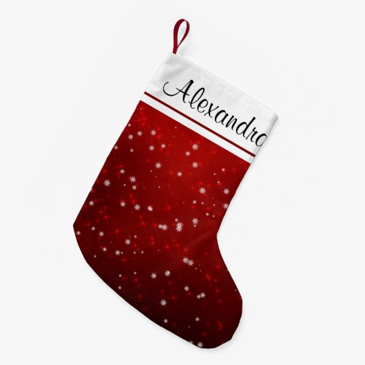 Rote und weiße Sparkasse Snowflake Weihnachtsmongr Kleiner Weihnachtsstrumpf (Vorderansicht (hängend))