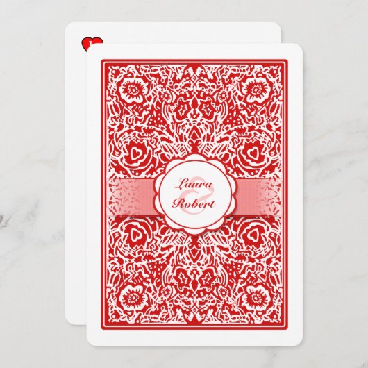 Rote und weiße Spielkarte - Herz-Hochzeit einladen Einladung (Vorne/Hinten)