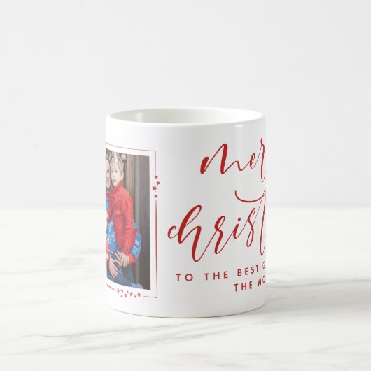 Rote und weiße Sterne Familienfest Foto Frohe Weih Kaffeetasse (Mittel)