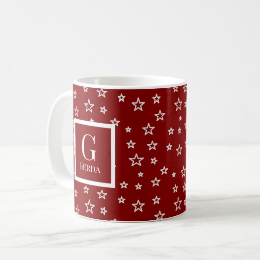Rote und weiße Sterne mit Monogramm und Name Kaffeetasse (Vorderseite Links)