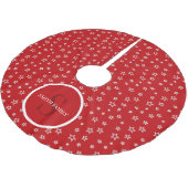 Rote und weiße Sterne mit Monogramm und Name Polyester Weihnachtsbaumdecke (Schrägansicht)