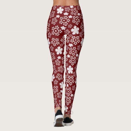 Rote und weiße Sterne und Schneeflocken Wintermust Leggings (Rückseite)
