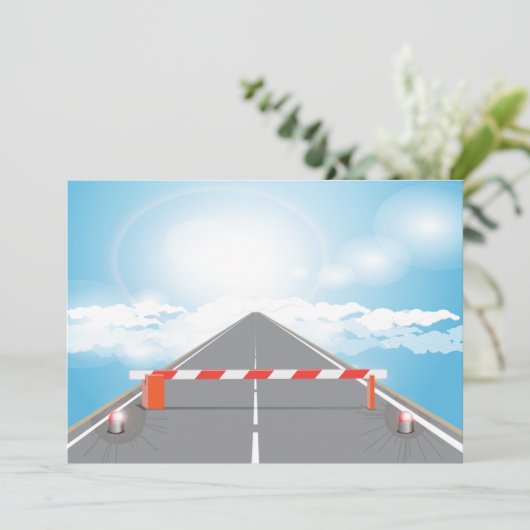 Rote und weiße Straßensperre blockiert Einladung (Stehend Vorderseite)