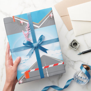 Rote und weiße Straßensperre blockiert Geschenkpapier