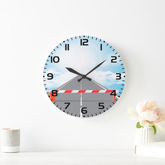 Rote und weiße Straßensperre blockiert Große Wanduhr