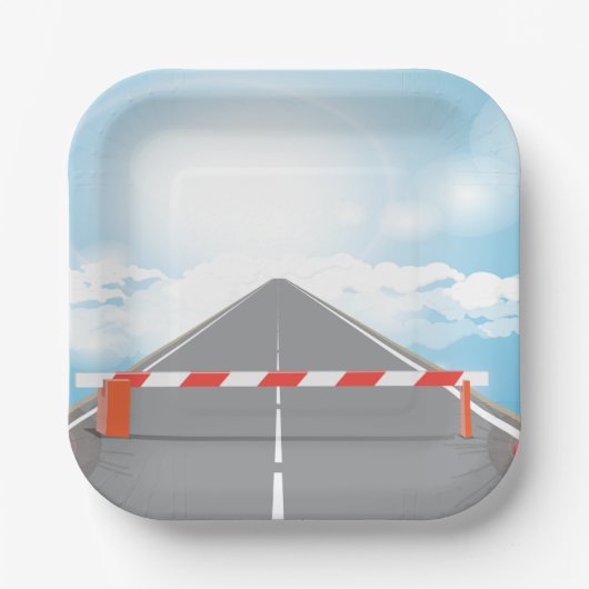 Rote und weiße Straßensperre blockiert Pappteller (Vorderseite)