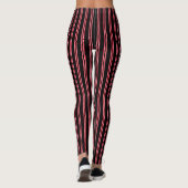 Rote und weiße Streifen auf schwarzem Design Leggings (Rückseite)