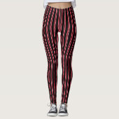 Rote und weiße Streifen auf schwarzem Design Leggings (Vorderseite)