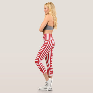 Rote und weiße Streifen Capri Leggings