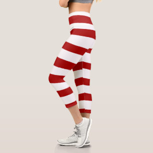 Rote und weiße Streifen Capri Leggings