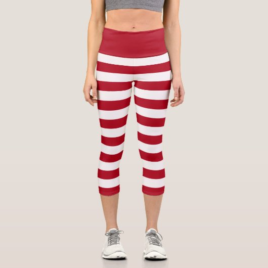 Rote und weiße Streifen Elfkostüme Capri Leggings (Vorderseite)