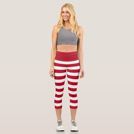 Rote und weiße Streifen Elfkostüme Capri Leggings (Vorderseite)