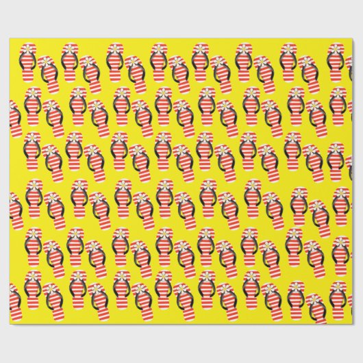 Rote und weiße Streifen Flip Flops Geschenkpapier (Flach)