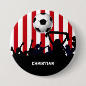 Rote und weiße Streifen Fußballfans und Fußball Button (Vorderseite)