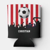 Rote und weiße Streifen Fußballfans und Fußball Dosenkühler (Rückseite)
