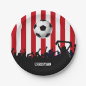 Rote und weiße Streifen Fußballfans und Fußball Pappteller (Vorderseite)