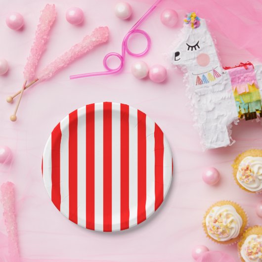 Rote und weiße Streifen großer Größe Pappteller (Party)