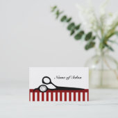 Rote und weiße Streifen Haarsalonschere Visitenkarte (Stehend Vorderseite)