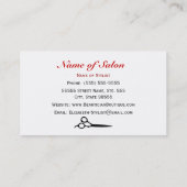 Rote und weiße Streifen Haarsalonschere Visitenkarte (Rückseite)