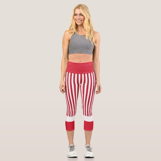 Rote und weiße Streifen Hochgebranntes Riesengebir Capri Leggings (Vorderseite)