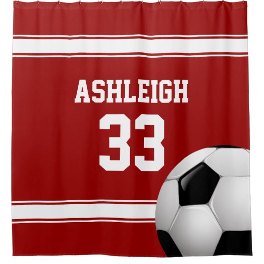 Rote und weiße Streifen Jersey Fußball Duschvorhang (Vorderseite)