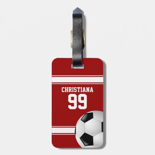 Rote und weiße Streifen Jersey Fußball Gepäckanhänger (Rückseite vertikal)