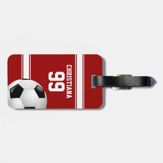 Rote und weiße Streifen Jersey Fußball Gepäckanhänger (Rückseite horizontal)
