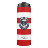 Rote und weiße Streifen mit Ihrem Namen Thermosbecher (Vorderseite)