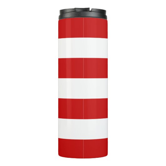 Rote und weiße Streifen mit Ihrem Namen Thermosbecher (Rückseite)