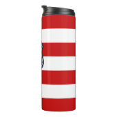 Rote und weiße Streifen mit Ihrem Namen Thermosbecher (Nach rechts gedreht)