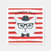 Rote und weiße Streifen Nerdy Cat Paper Napkins Serviette (Vorderseite)