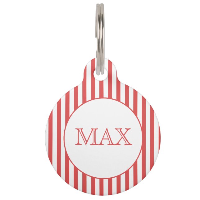 Rote und weiße Streifen | Personalisierte Päpsterm Haustiermarke (Vorderseite)