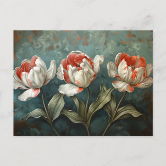 Rote und weiße Streifen Tulips botanische Ölgemäld Postkarte