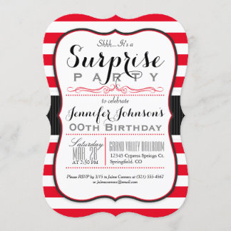 Rote und weiße Streifen Überraschendes Party Einladung