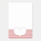 Rote und weiße Streifen und Herz Post-it Klebezettel (Vorderseite)