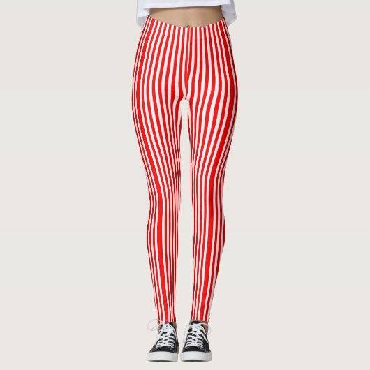 ROTE UND WEISSE STRIPE-LEGGINGS LEGGINGS (Vorderseite)