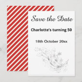 ROTE UND WEISSE STRIPE SAVE THE DATE SCHWARZ (Vorne/Hinten)