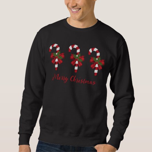 Rote und weiße Süßigkeiten und frohe Weihnachtsbes Sweatshirt (Vorderseite)
