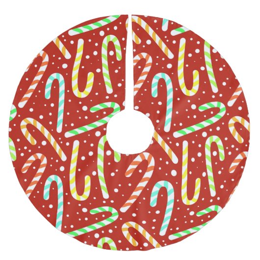 Rote und weiße Süßigkeiten und Schnee Polyester Weihnachtsbaumdecke (Vorderseite)