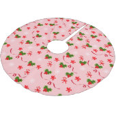 Rote und weiße Süßkarpfen Rote und Grüne Berries Polyester Weihnachtsbaumdecke (Schrägansicht)