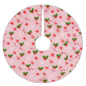 Rote und weiße Süßkarpfen Rote und Grüne Berries Polyester Weihnachtsbaumdecke (Vorderseite)