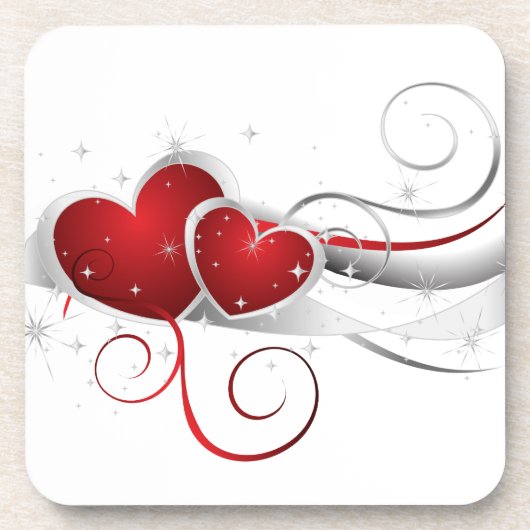 Rote und weiße Swoosh-Herzen Untersetzer (Vorderseite)