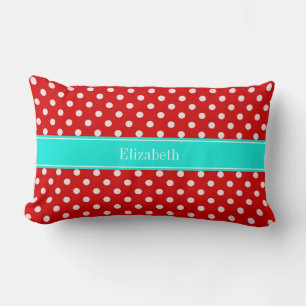 Rote und Weiße Tupfen Brt Aqua Name Monogramm Lendenkissen