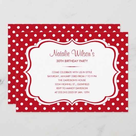 Rote und weiße Tupfen-Einladungen Einladung (Vorne/Hinten)