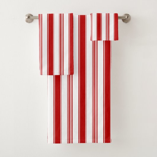 Rote und weiße vertikale Streifen (groß) Badhandtuch Set (Insitu)