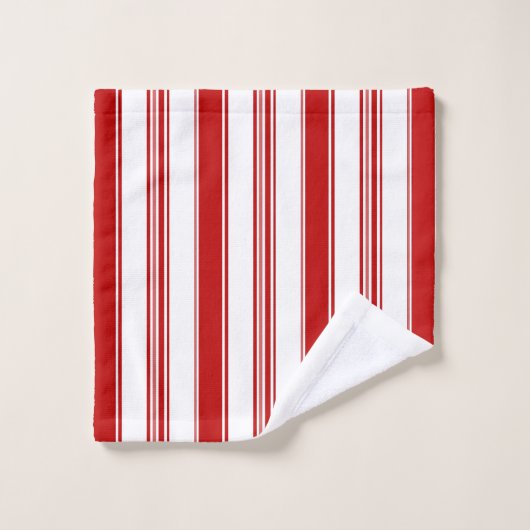 Rote und weiße vertikale Streifen (groß) Badhandtuch Set (Waschlappen)